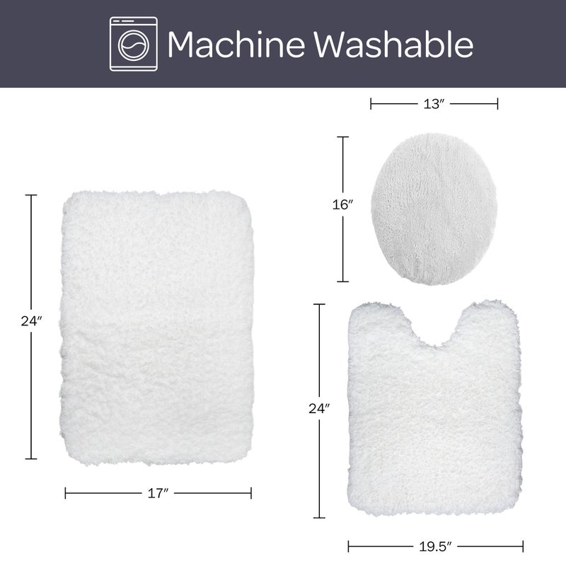 Lavish Home 3 Piece Super Plush Non-Slip Bath Mat Rug Set - White - Image 3